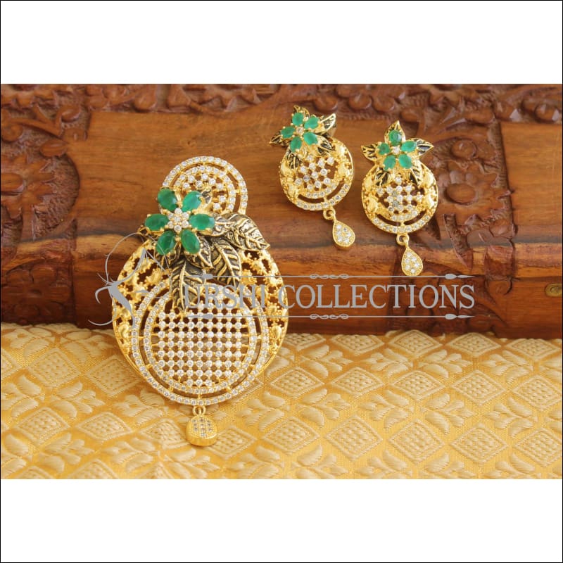 Designer CZ Matte finish pendant set M503 - GREEN - Pendant Set