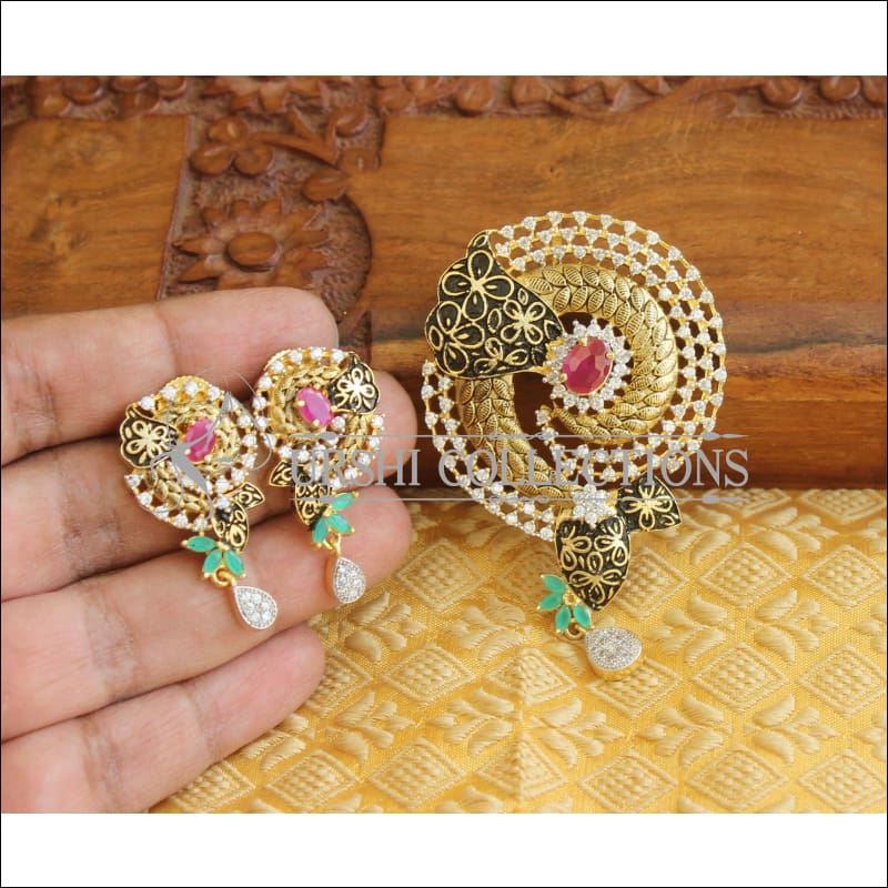 Designer CZ Matte finish pendant set M507 - Pendant Set