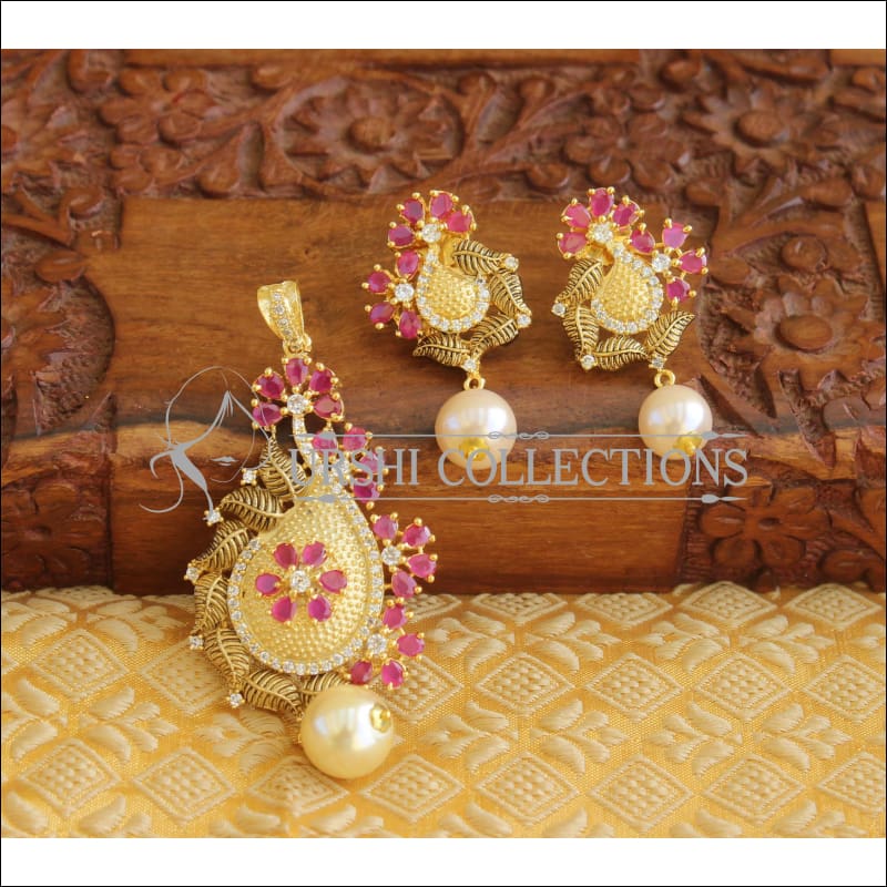 Designer CZ Matte finish pendant set M514 - RED - Pendant Set