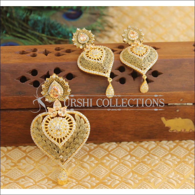 Designer CZ Matte finish pendant set M521 - wine - Pendant Set