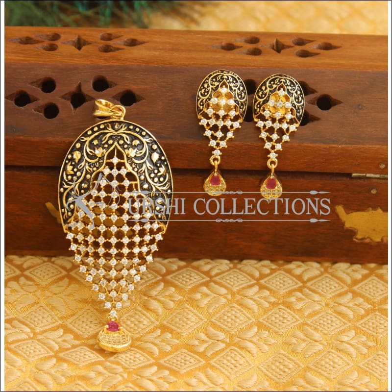 Designer CZ Matte finish pendant set M525 - RED - Pendant Set