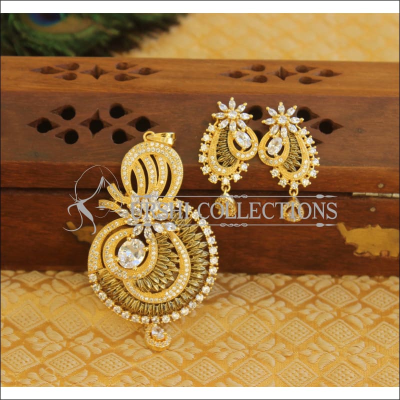 Designer CZ Matte finish pendant set M564 - white - Pendant Set