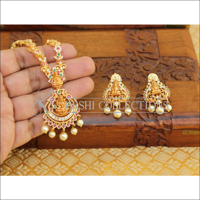 DESIGNER CZ MATTE FINISH TEMPLE NECKLACE SET UTV98 - Necklace Set