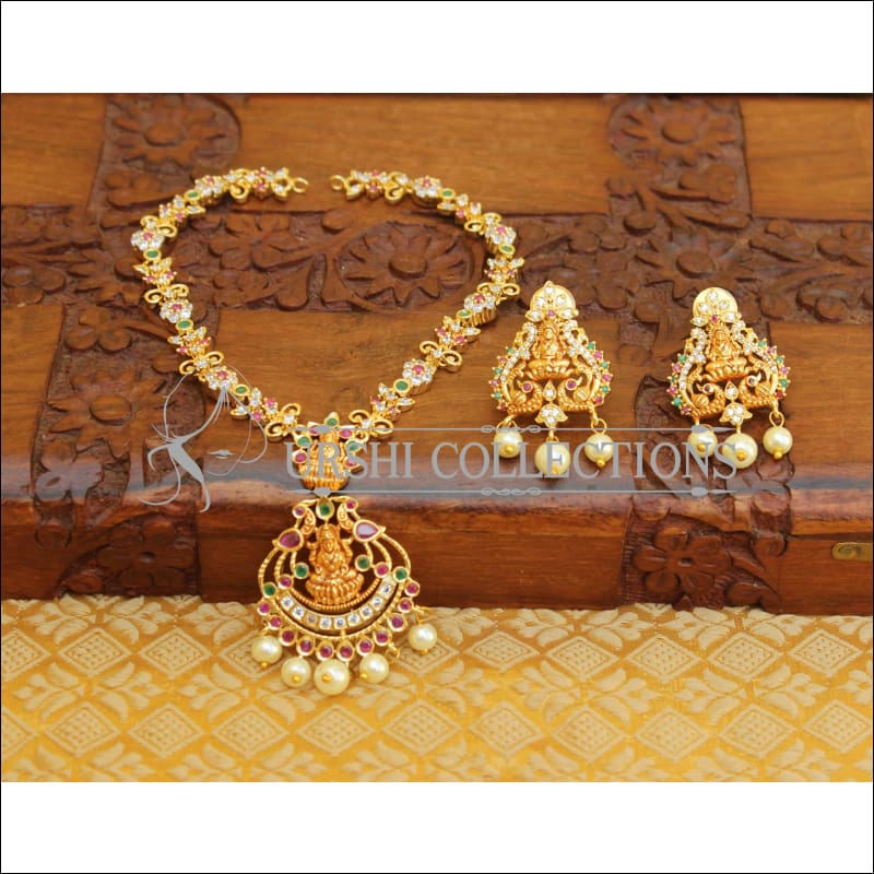 DESIGNER CZ MATTE FINISH TEMPLE NECKLACE SET UTV98 - Necklace Set