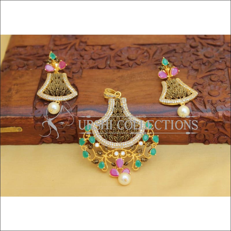DESIGNER CZ MATTE PENDANT SET UC-NEW2983 - MULTI - Pendant Set
