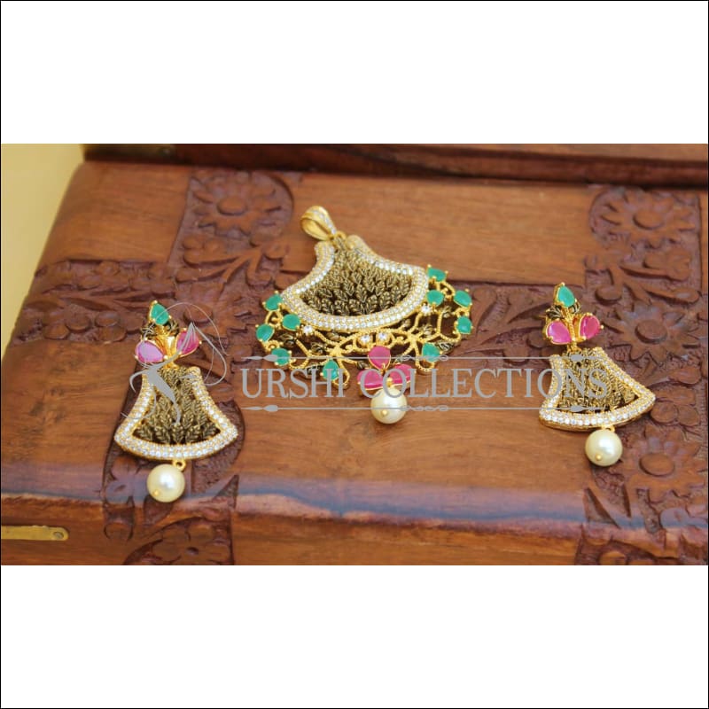 DESIGNER CZ MATTE PENDANT SET UC-NEW2983 - Pendant Set