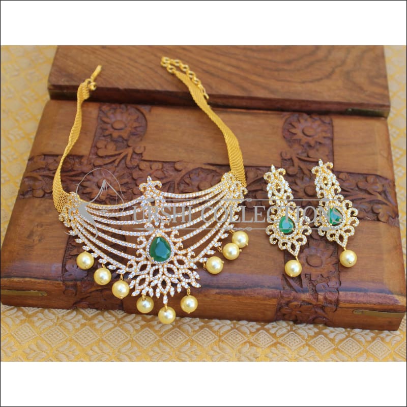 Designer CZ Necklace set M228 - GREEN - Necklace Set