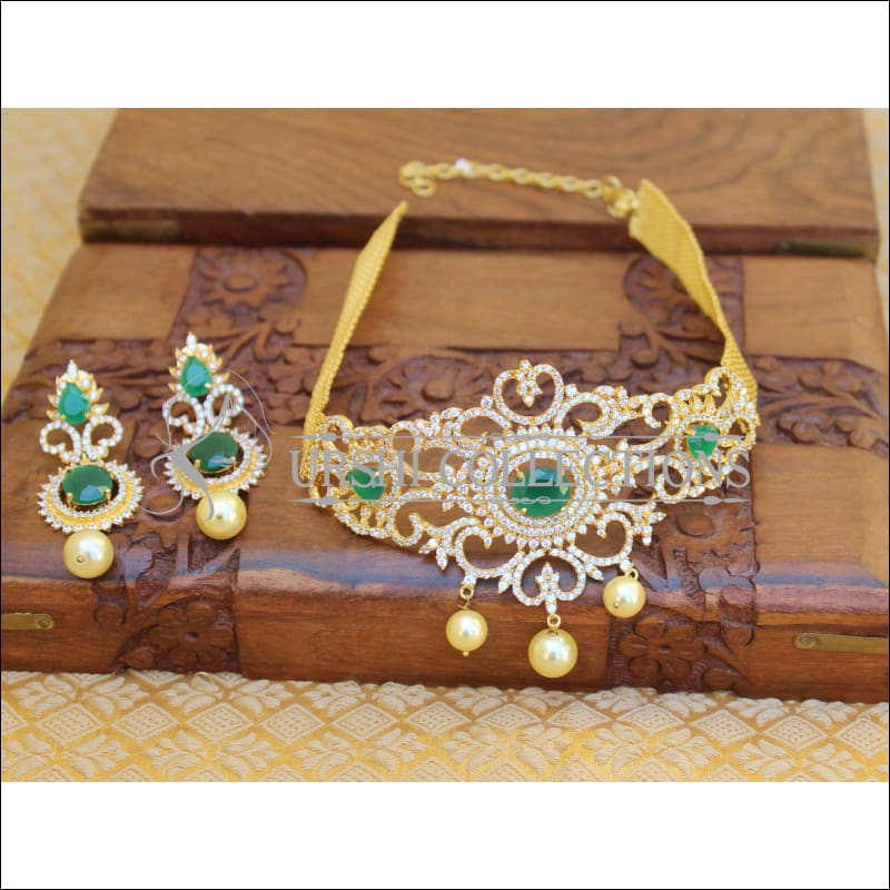Designer CZ Necklace set M235 - GREEN - Necklace Set