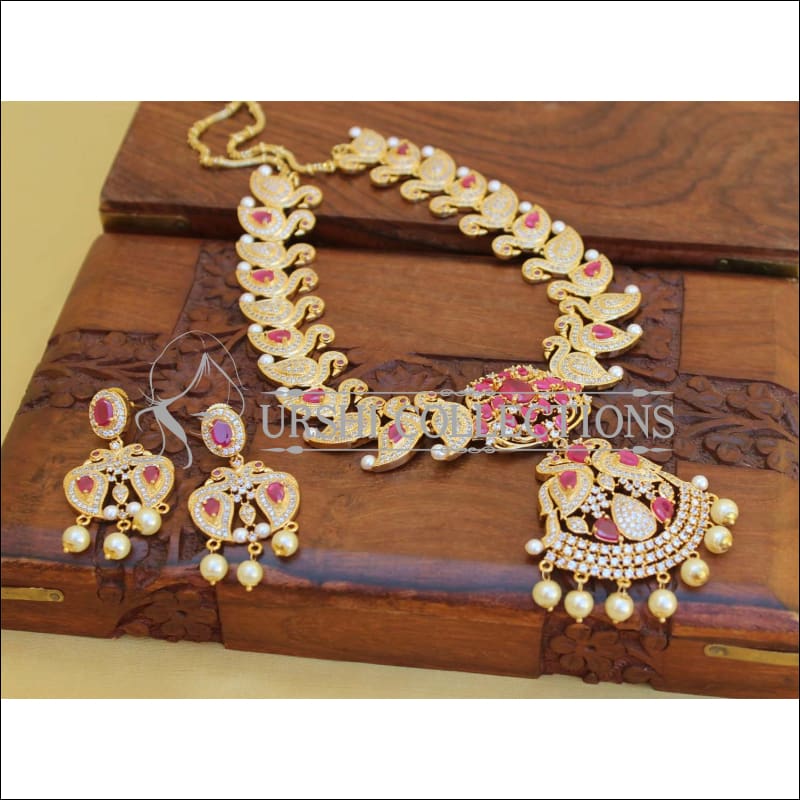 DESIGNER CZ NECKLACE SET UC-NEW2904 - RED - Necklace Set