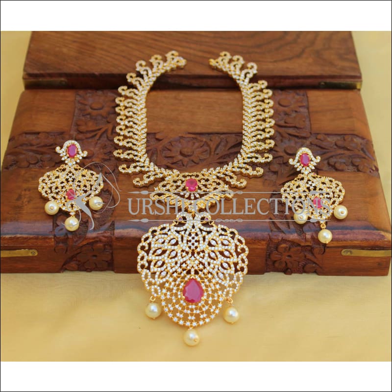 Designer CZ Necklace Set UTV26 - Ruby - Necklace Set