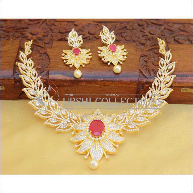 Designer CZ Necklace Set UTV29 - Ruby - Necklace Set