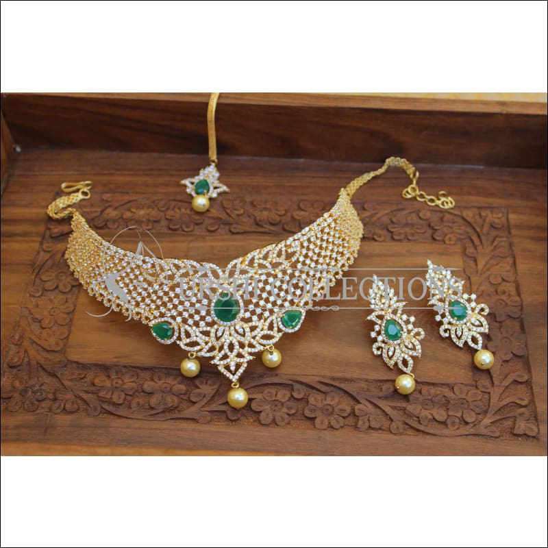 Designer CZ Necklace set with Maang Tika M230 - Necklace Set