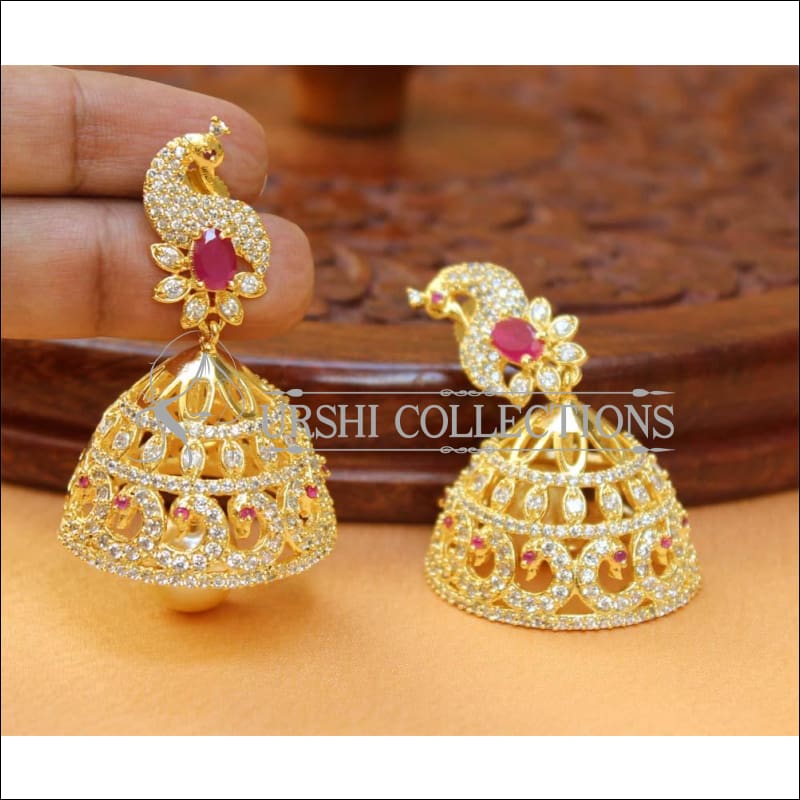 Designer CZ Peacock Earrings Set UC-NEW2225 - White&Ruby - Earrings