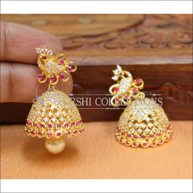 Designer CZ Peacock Earrings Set UC-NEW2231 - White&Ruby - Earrings