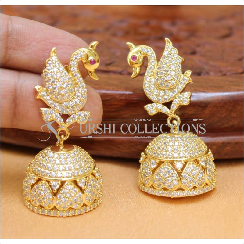 Designer CZ Peacock Earrings Set UC-NEW2233 - White - Earrings