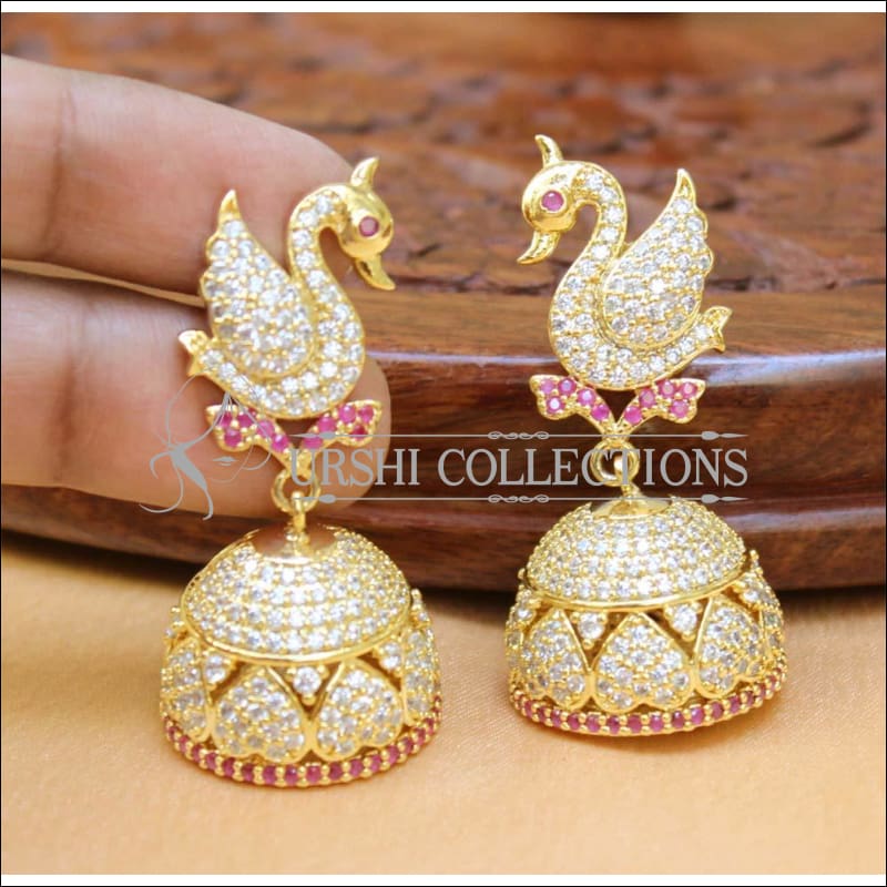 Designer CZ Peacock Earrings Set UC-NEW2233 - White&Ruby - Earrings