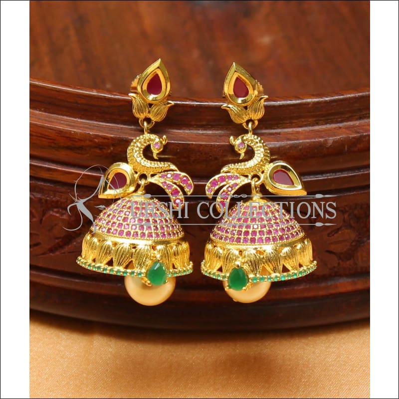 Designer CZ Peacock Earrings Set UC-NEW2241 - Ruby&Green - Earrings