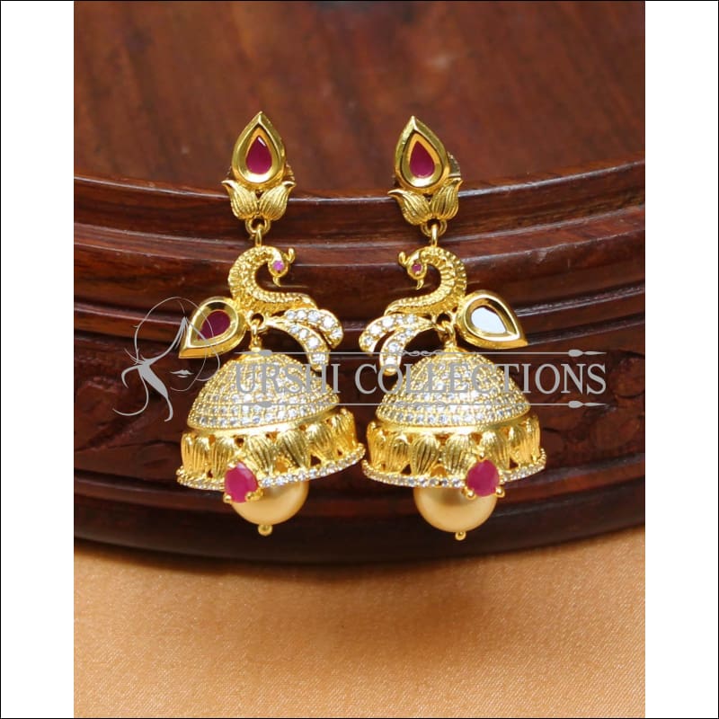 Designer CZ Peacock Earrings Set UC-NEW2241 - White&Ruby - Earrings