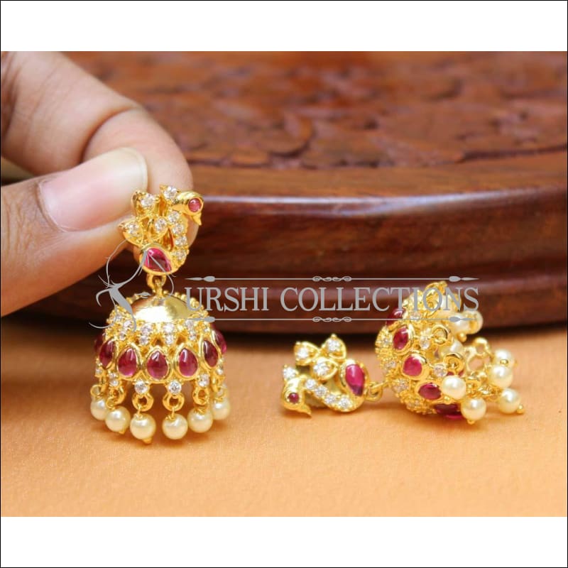 Designer CZ Peacock Earrings Set UC-NEW2269 - White&Red - Earrings