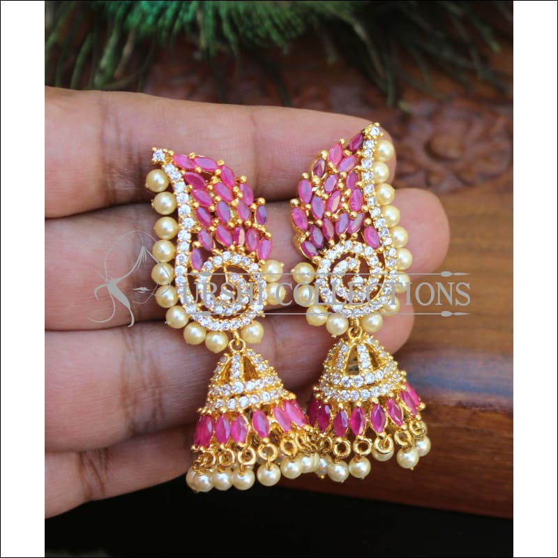 DESIGNER CZ PEACOCK GOLD PLATED EARRINGS M65 - Earrings