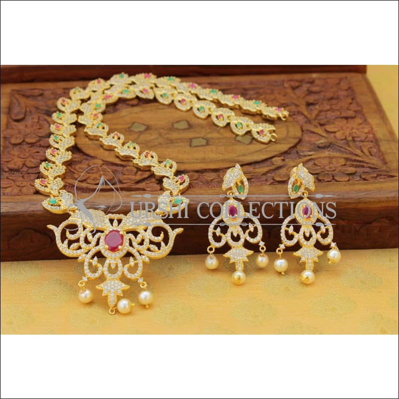 DESIGNER CZ PEACOCK NECKLACE SET UC-NEW2916 - MULTI - Necklace Set