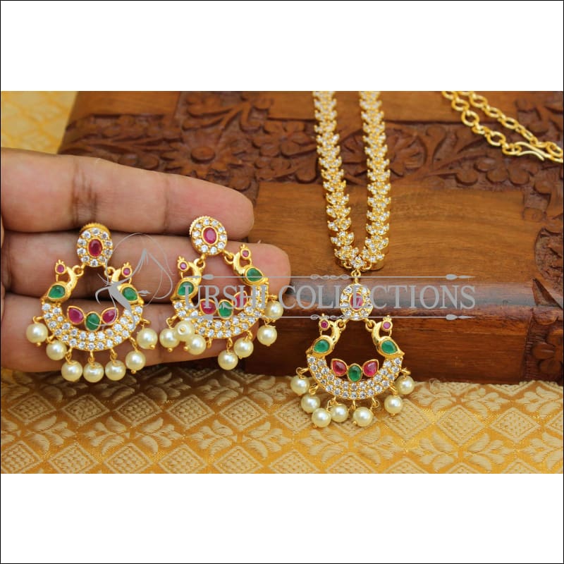 DESIGNER CZ PEACOCK NECKLACE SET UC-NEW3344 - MULTY - Necklace Set