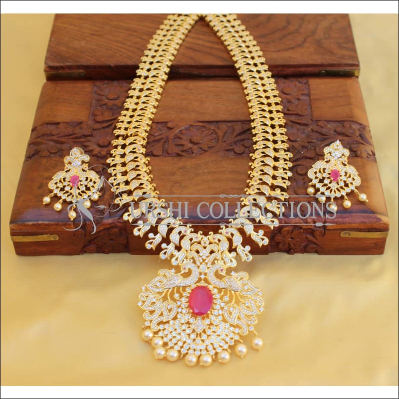 DESIGNER CZ PEACOCK NECKLACE SET UTV458 - Necklace Set