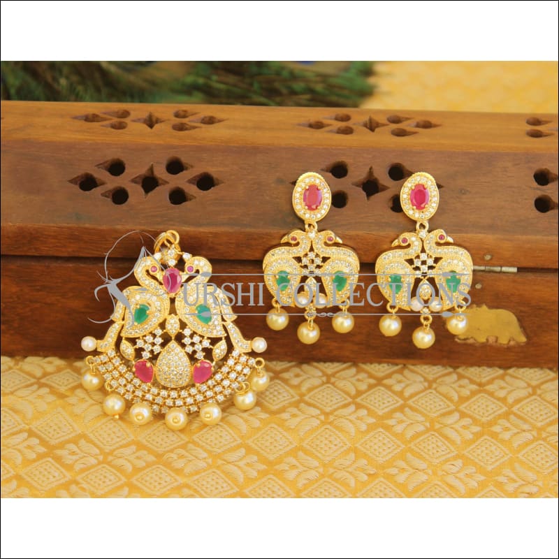 Designer CZ Peacock Pendant set M557 - multi - Pendant Set