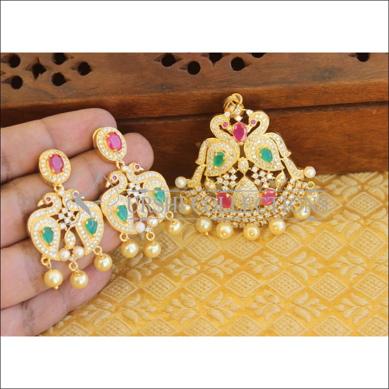 Designer CZ Peacock Pendant set M557 - Pendant Set