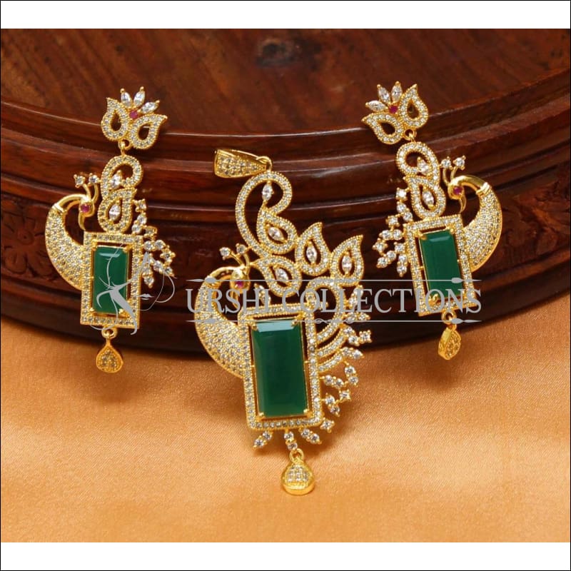 Designer CZ Peacock Pendant Set UC-NEW1835 - Green - Pendant Set
