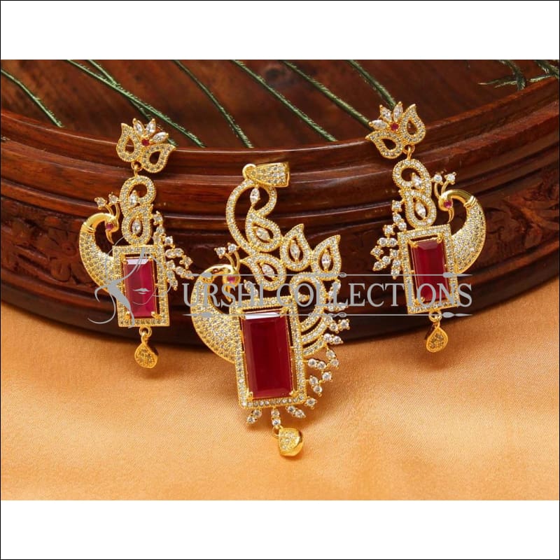 Designer CZ Peacock Pendant Set UC-NEW1835 - Red - Pendant Set