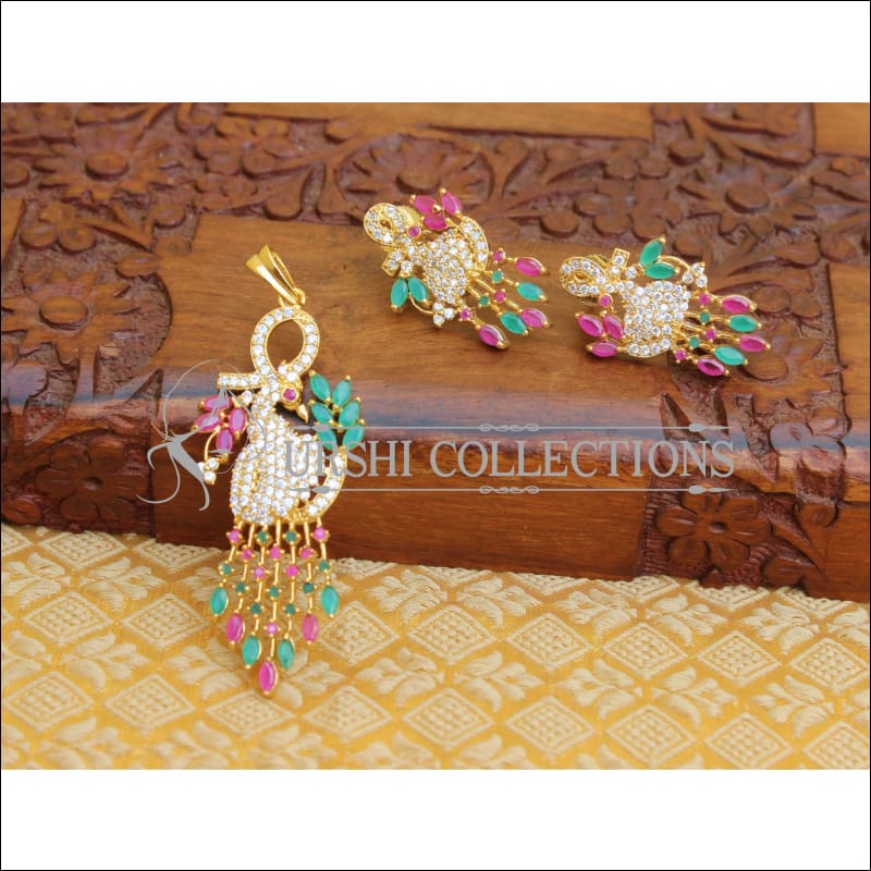 DESIGNER CZ PEACOCK PENDANT SET UTV384 - Pendant Set