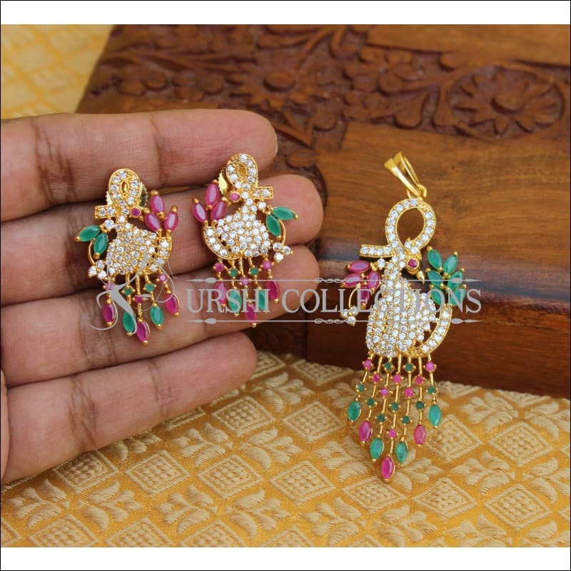 DESIGNER CZ PEACOCK PENDANT SET UTV384 - Pendant Set