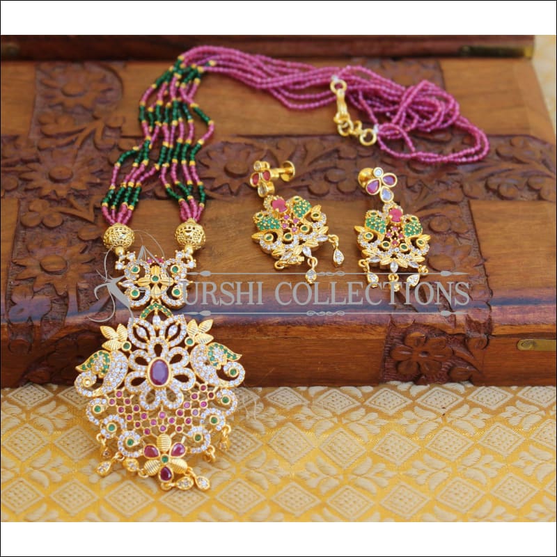 DESIGNER CZ PEACOCK PENDANT SET UTV523 - pendant set