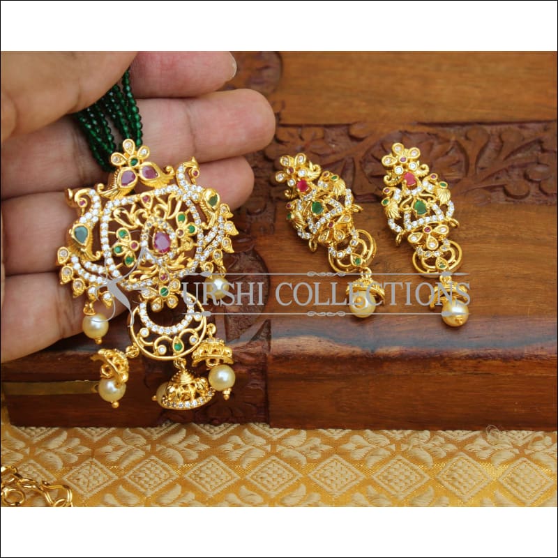 DESIGNER CZ PEACOCK PENDANT SET UTV526 - pendant set
