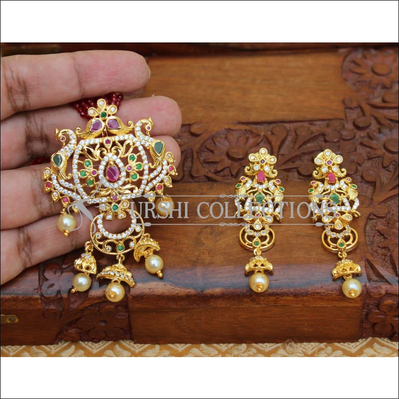 DESIGNER CZ PEACOCK PENDANT SET UTV527 - pendant set