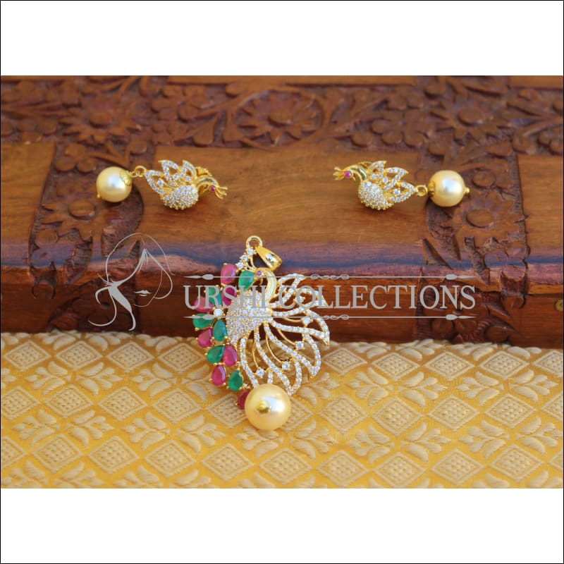 DESIGNER CZ PEACOCK PENDANT SET UTV720 - MULTY - Pendant Set