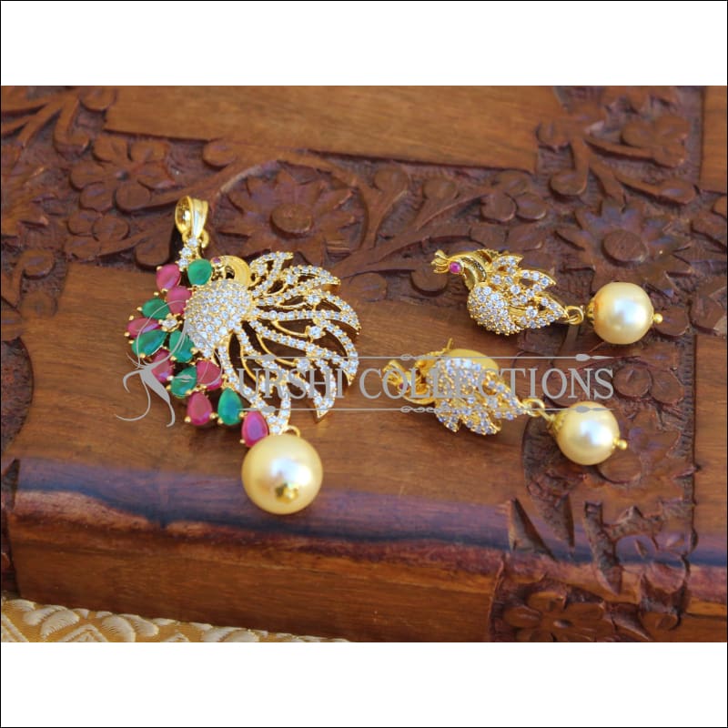 DESIGNER CZ PEACOCK PENDANT SET UTV720 - Pendant Set