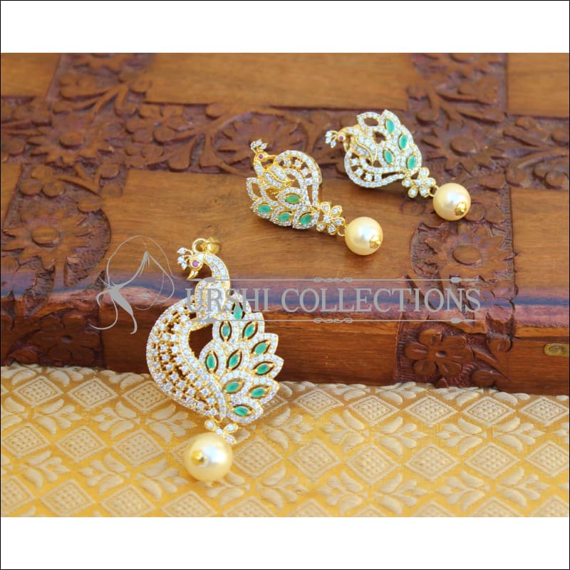 DESIGNER CZ PEACOCK PENDANT SET UTV726 - GREEN - Pendant Set