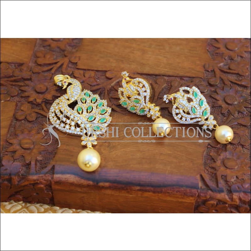DESIGNER CZ PEACOCK PENDANT SET UTV726 - Pendant Set