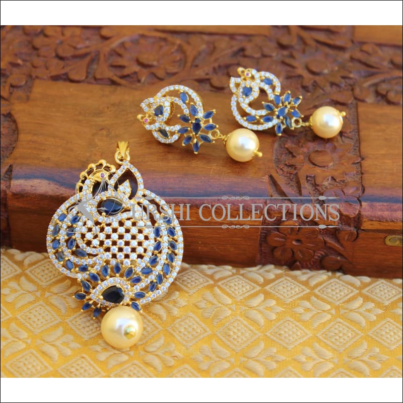DESIGNER CZ PEACOCK PENDANT SET UTV731 - BLUE - Pendant Set