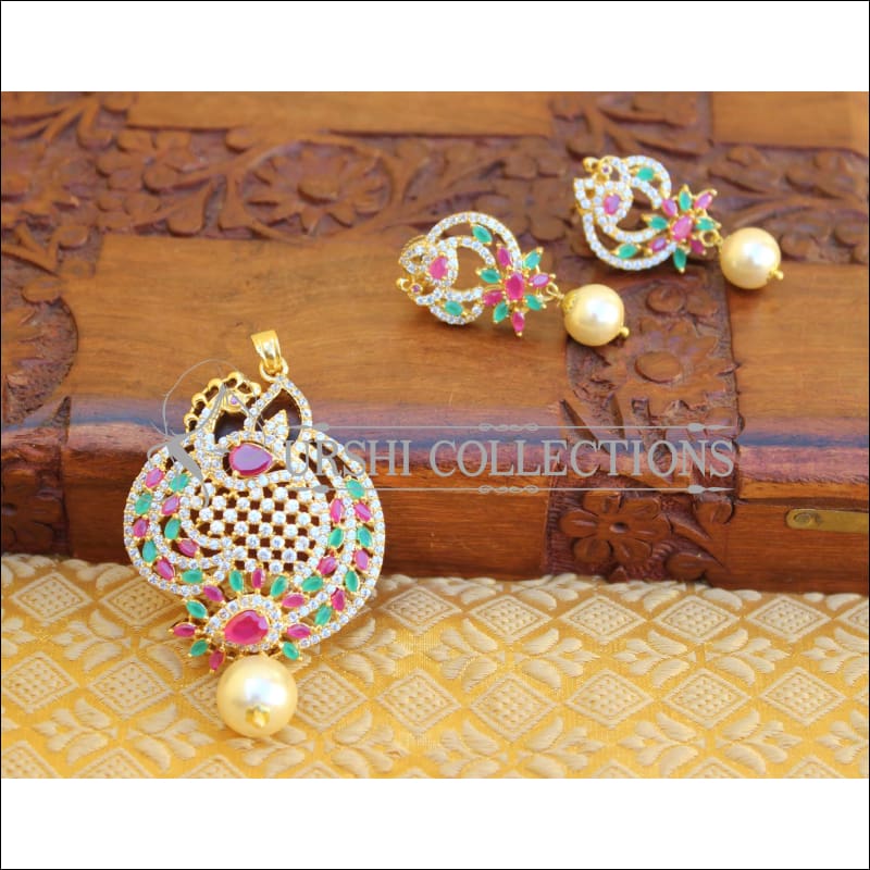 DESIGNER CZ PEACOCK PENDANT SET UTV731 - MULTY - Pendant Set