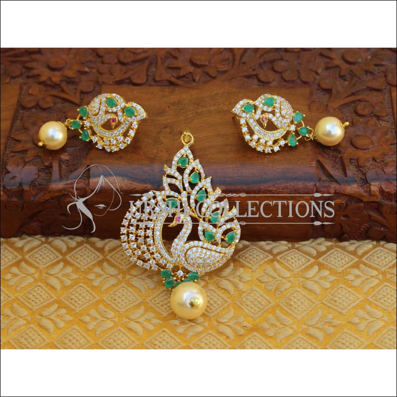 DESIGNER CZ PEACOCK PENDANT SET UTV737 - GREEN - Pendant Set