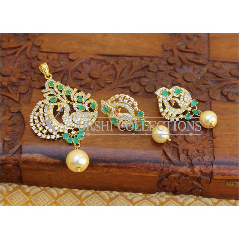 DESIGNER CZ PEACOCK PENDANT SET UTV737 - Pendant Set