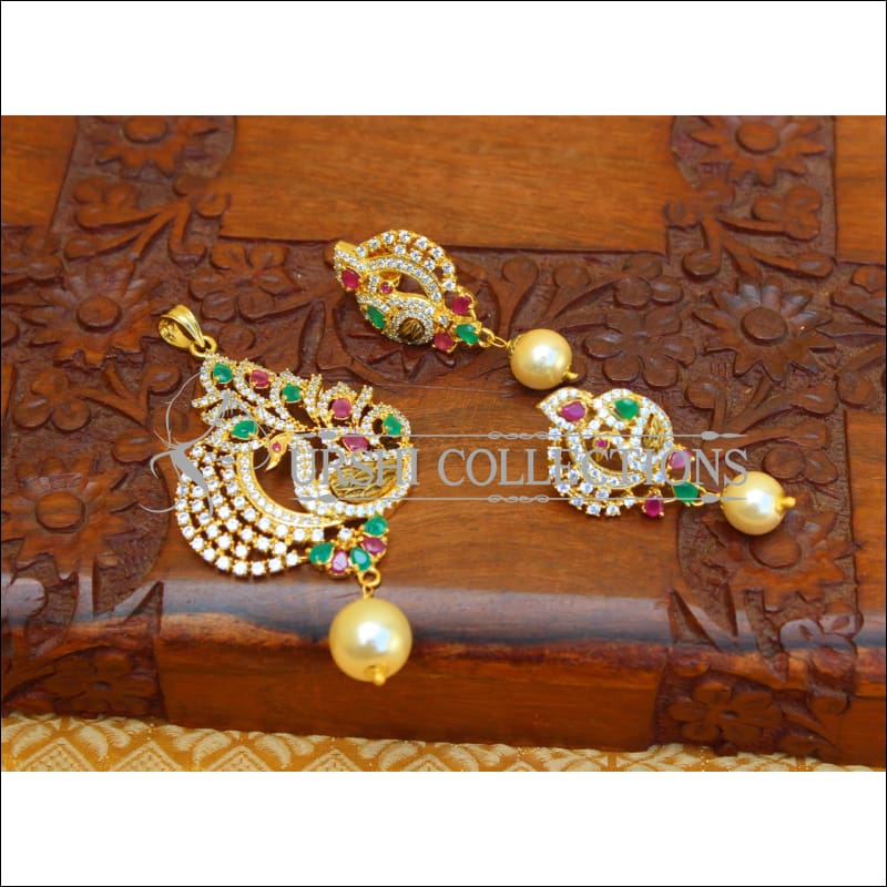 DESIGNER CZ PEACOCK PENDANT SET UTV741 - Pendant Set