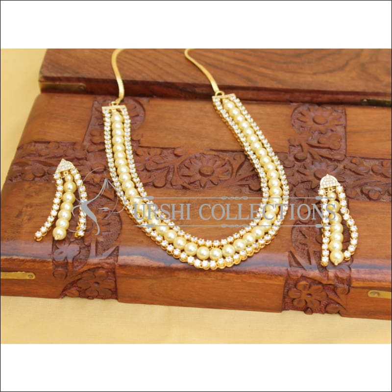 DESIGNER CZ PEARL NECKLACE SET UC-NEW2949 - Necklace Set