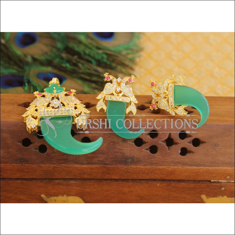 Designer CZ pendant set M384 - green - Pendant Set