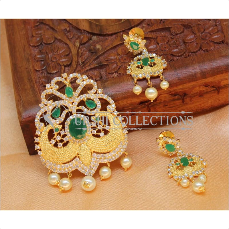 Designer CZ Pendant Set UC-NEW895 - Green - Pendant Set