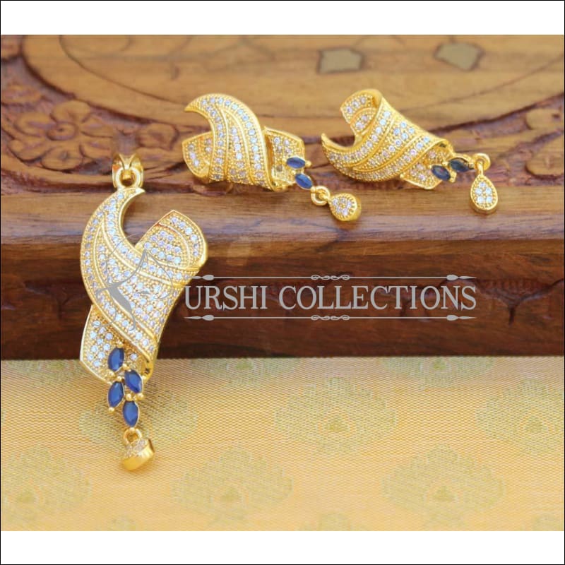 DESIGNER CZ PENDANT SET UTV714 - BLUE - Pendant Set