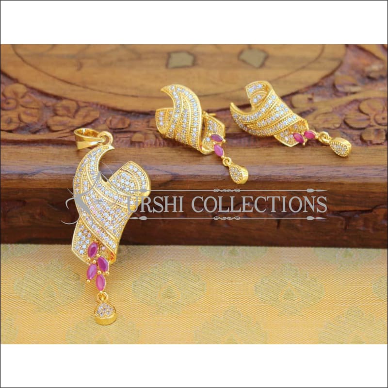 DESIGNER CZ PENDANT SET UTV714 - RUBY - Pendant Set